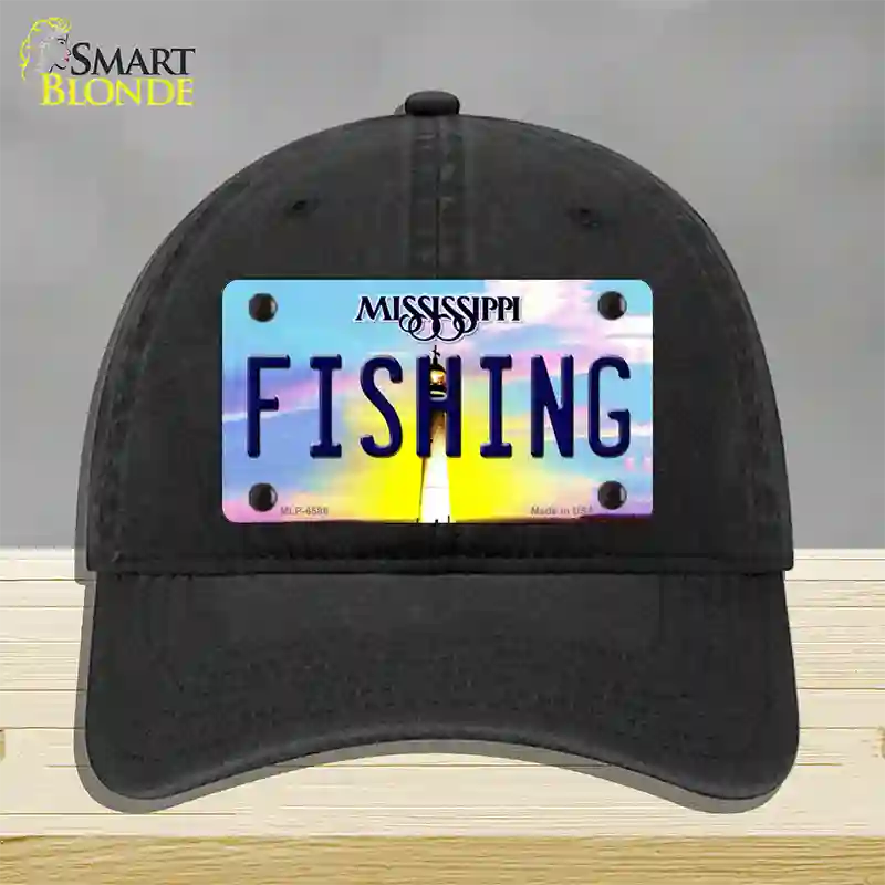 Fishing Mississippi Novelty License Plate Hat Unconstructed Cotton / Black