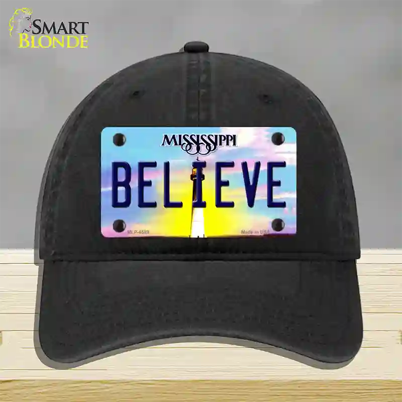 Believe Mississippi Novelty License Plate Hat Unconstructed Cotton / Black