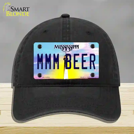 MMM Beer Mississippi Novelty License Plate Hat Unconstructed Cotton / Black