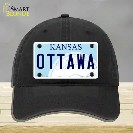 Ottawa Kansas Novelty License Plate Hat Unconstructed Cotton / Black