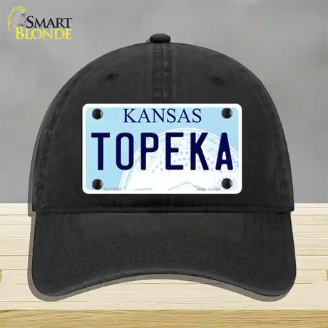 Topeka Kansas Novelty License Plate Hat Unconstructed Cotton / Black