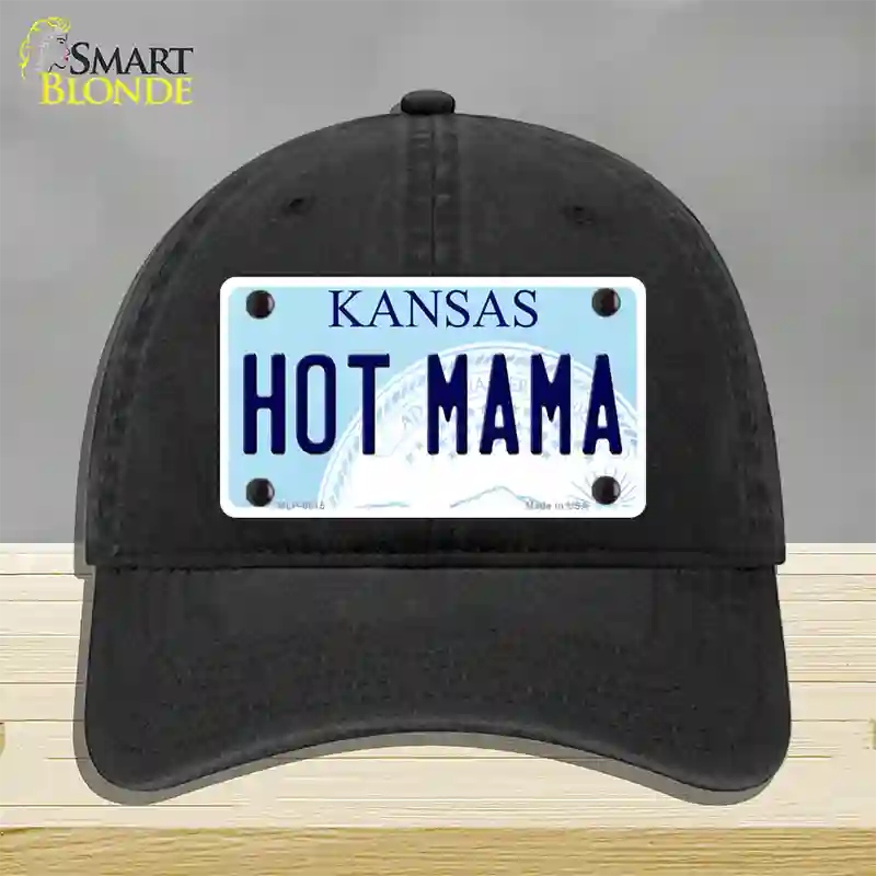 Hot Mama Kansas Novelty License Plate Hat Unconstructed Cotton / Black