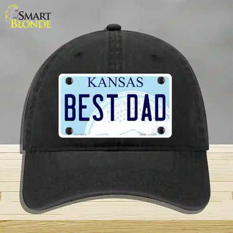 Best Dad Kansas Novelty License Plate Hat Unconstructed Cotton / Black