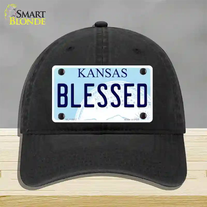 Blessed Kansas Novelty License Plate Hat Unconstructed Cotton / Black