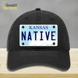 Native Kansas Novelty License Plate Hat Unconstructed Cotton / Black