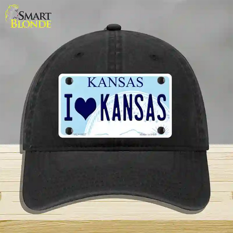 I Love Kansas Novelty License Plate Hat Unconstructed Cotton / Black