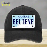 Believe Kansas Novelty License Plate Hat Unconstructed Cotton / Black