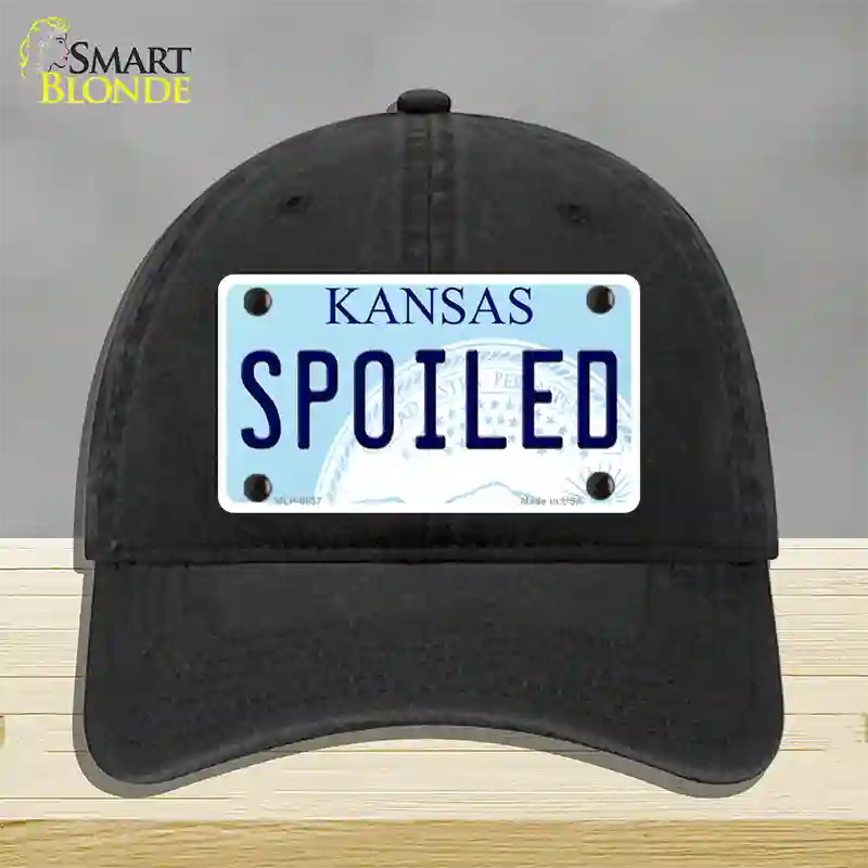 Spoiled Kansas Novelty License Plate Hat Unconstructed Cotton / Black