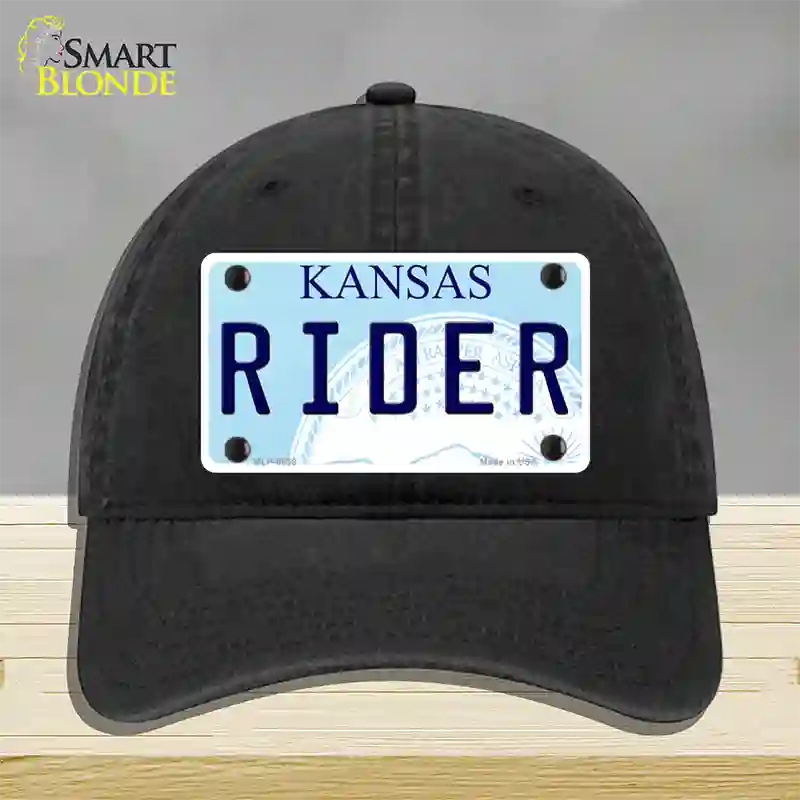 Rider Kansas Novelty License Plate Hat Unconstructed Cotton / Black