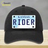 Rider Kansas Novelty License Plate Hat Unconstructed Cotton / Black