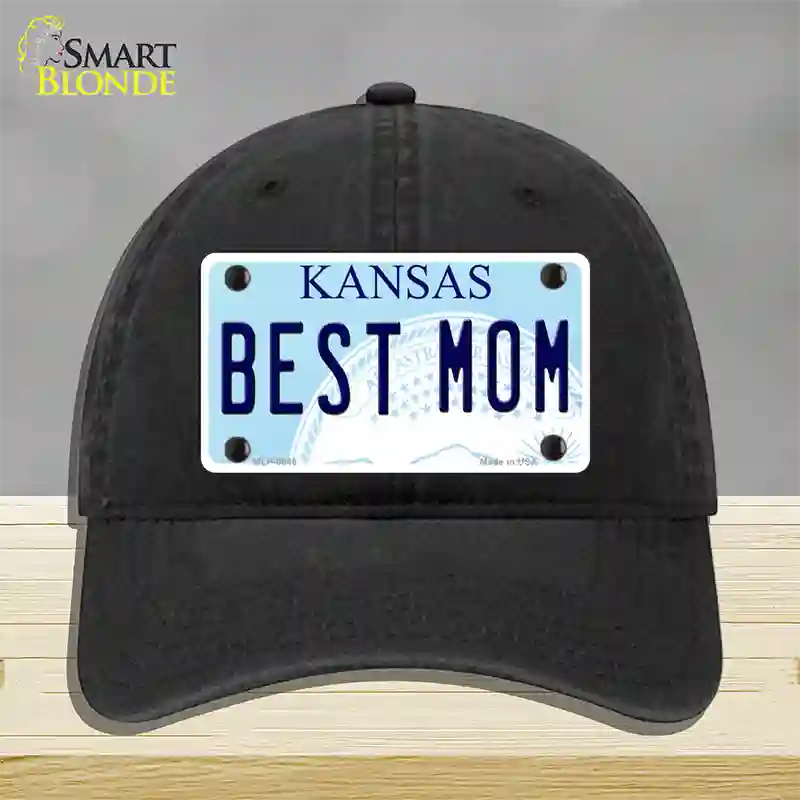 Best Mom Kansas Novelty License Plate Hat Unconstructed Cotton / Black