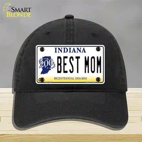 Best Mom Indiana Novelty License Plate Hat Unconstructed Cotton / Black