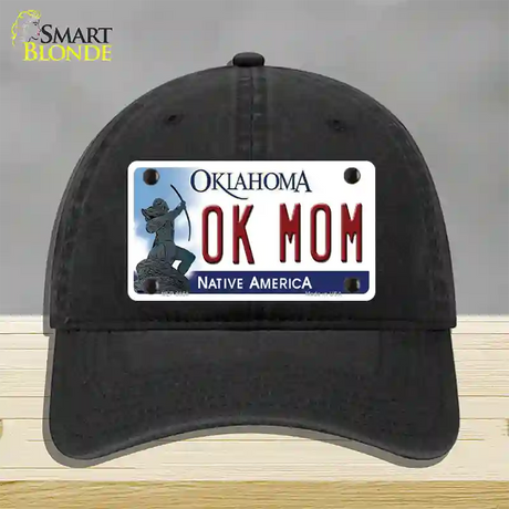 Ok Mom Oklahoma Novelty License Plate Hat Unconstructed Cotton / Black