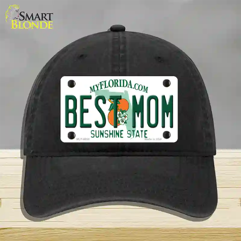 Best Mom Florida Novelty License Plate Hat Unconstructed Cotton / Black