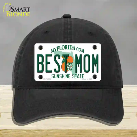 Best Mom Florida Novelty License Plate Hat Unconstructed Cotton / Black