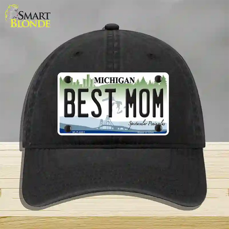 Best Mom Michigan Novelty License Plate Hat Unconstructed Cotton / Black