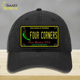 Four Corners Black New Mexico Novelty License Plate Hat Unconstructed Cotton / Black