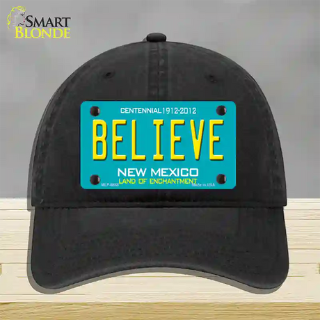 Believe New Mexico Novelty License Plate Hat Unconstructed Cotton / Black