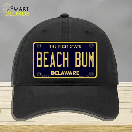 Beach Bum Delaware Novelty License Plate Hat Unconstructed Cotton / Black