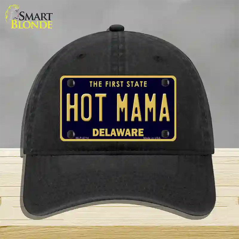 Hot Mama Delaware Novelty License Plate Hat Unconstructed Cotton / Black