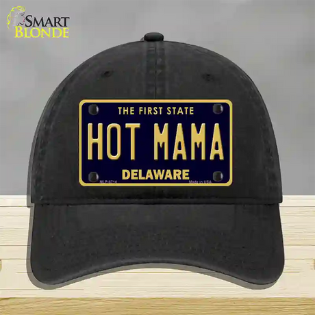 Hot Mama Delaware Novelty License Plate Hat Unconstructed Cotton / Black