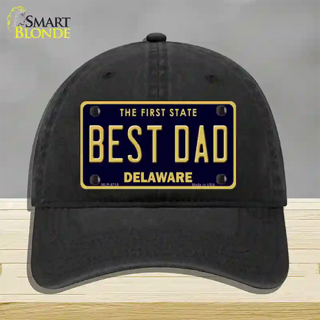 Best Dad Delaware Novelty License Plate Hat Unconstructed Cotton / Black