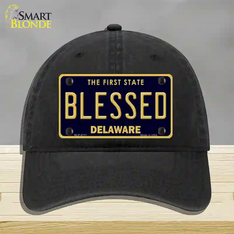 Blessed Delaware Novelty License Plate Hat Unconstructed Cotton / Black