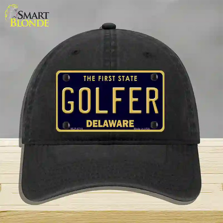 Golfer Delaware Novelty License Plate Hat Unconstructed Cotton / Black