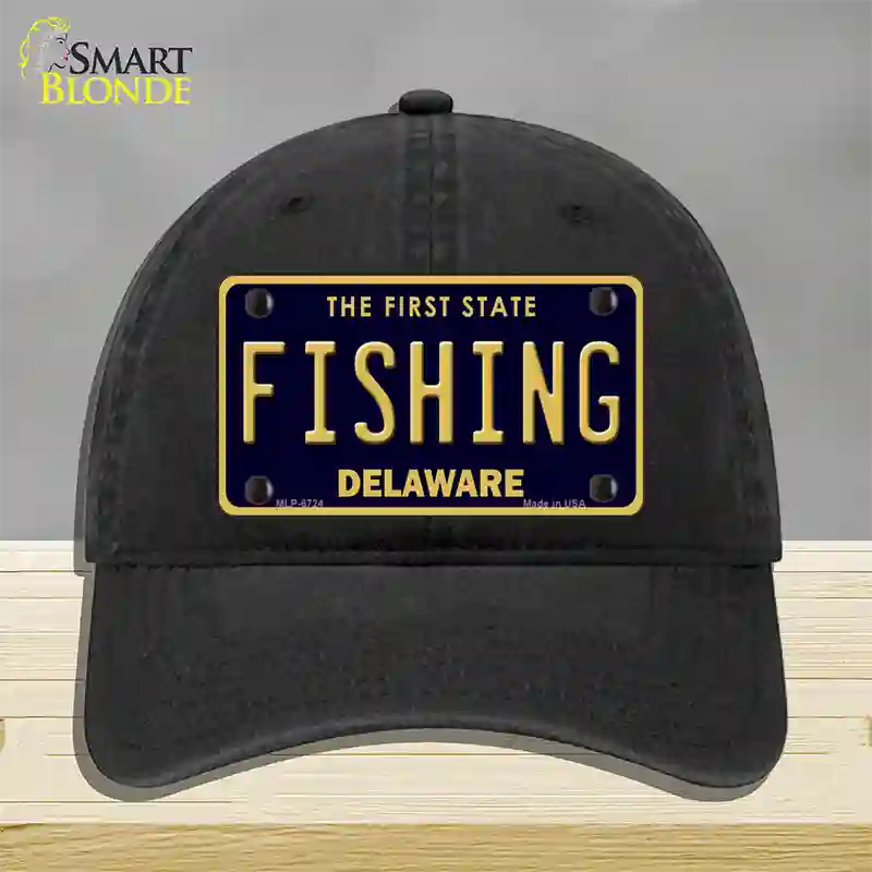 Fishing Delaware Novelty License Plate Hat Unconstructed Cotton / Black