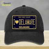 I Love Delaware Novelty License Plate Hat Unconstructed Cotton / Black