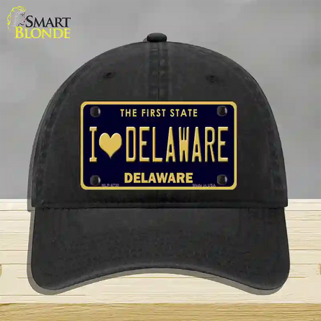 I Love Delaware Novelty License Plate Hat Unconstructed Cotton / Black