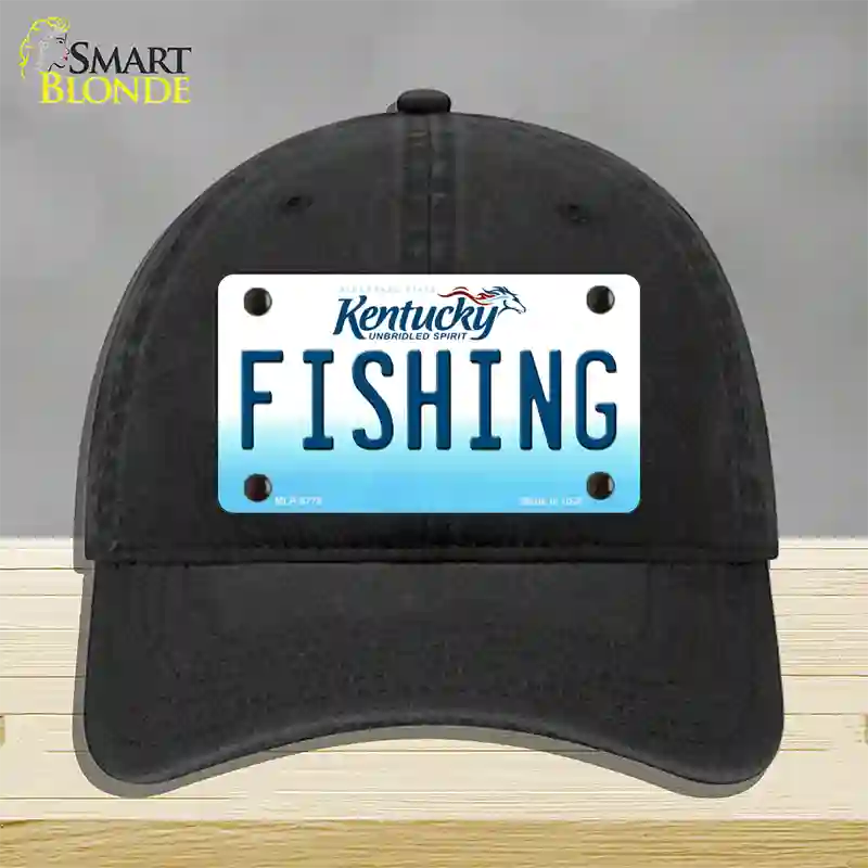 Fishing Kentucky Novelty License Plate Hat Unconstructed Cotton / Black