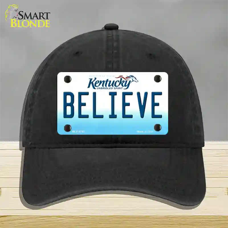 Believe Kentucky Novelty License Plate Hat Unconstructed Cotton / Black