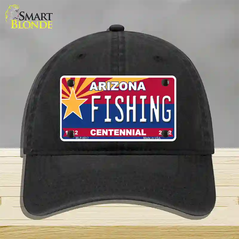 Arizona Centennial Fishing Novelty License Plate Hat Unconstructed Cotton / Black