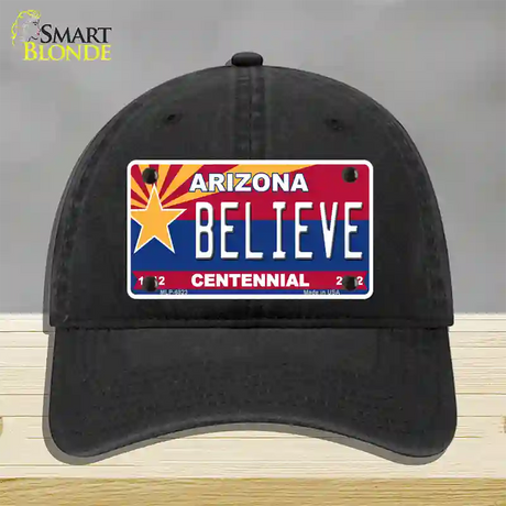 Arizona Centennial Believe Novelty License Plate Hat Unconstructed Cotton / Black