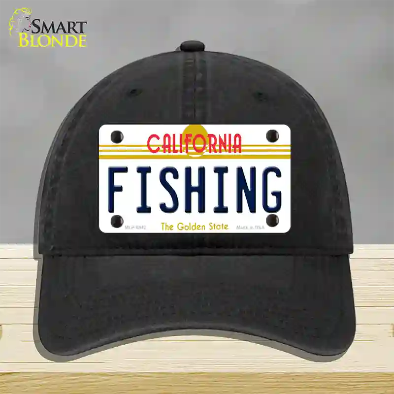 Fishing California Novelty License Plate Hat Unconstructed Cotton / Black