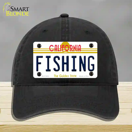 Fishing California Novelty License Plate Hat Unconstructed Cotton / Black