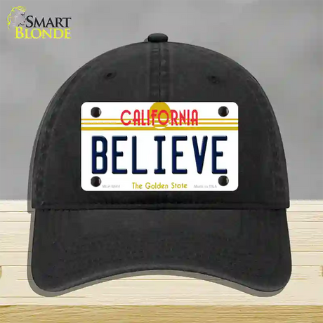 Believe California Novelty License Plate Hat Unconstructed Cotton / Black