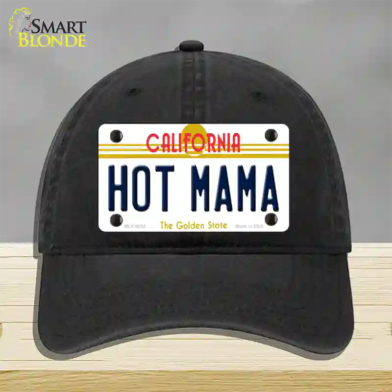 Hot Mama California Novelty License Plate Hat Unconstructed Cotton / Black