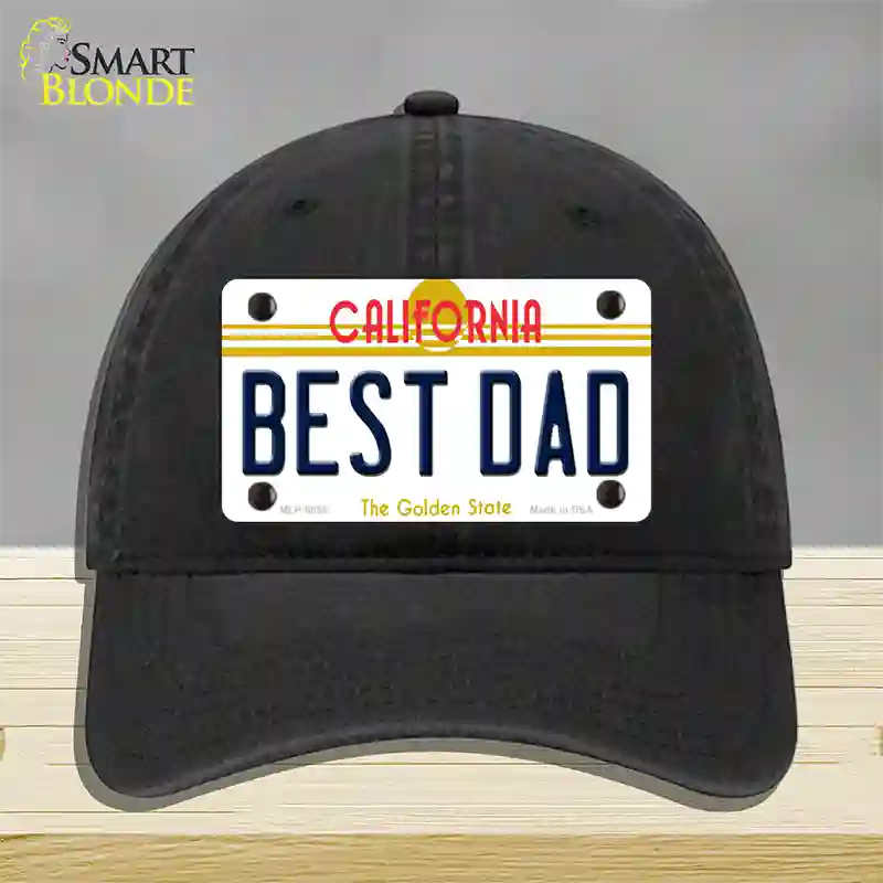 Best Dad California Novelty License Plate Hat Unconstructed Cotton / Black