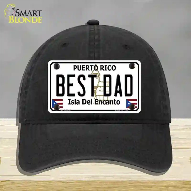 Best Dad Puerto Rico Novelty License Plate Hat Unconstructed Cotton / Black