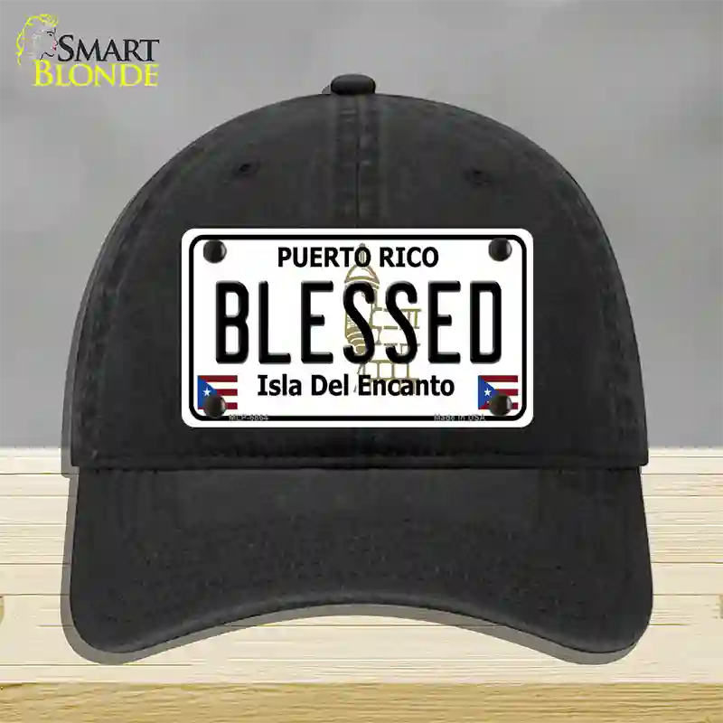 Blessed Puerto Rico Novelty License Plate Hat Unconstructed Cotton / Black