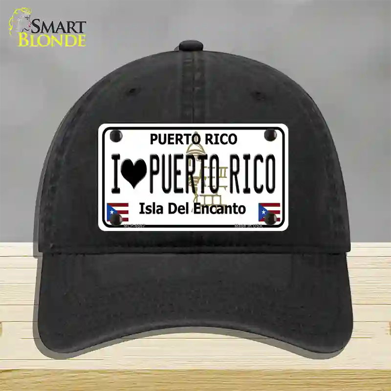 I Heart Puerto Rico Novelty License Plate Hat Unconstructed Cotton / Black