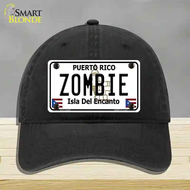 Zombie Puerto Rico Novelty License Plate Hat Unconstructed Cotton / Black