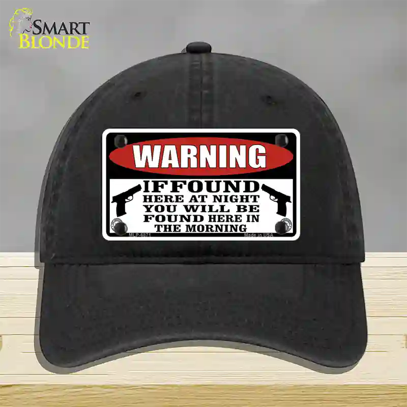 Warning If Found Novelty License Plate Hat Unconstructed Cotton / Black