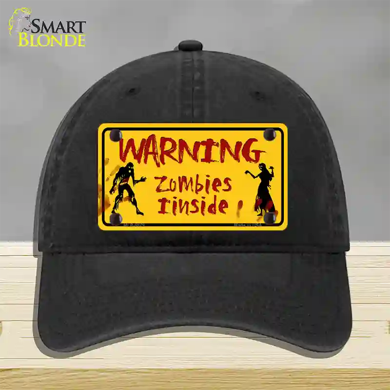 Warning Zombies Inside Novelty License Plate Hat Unconstructed Cotton / Black