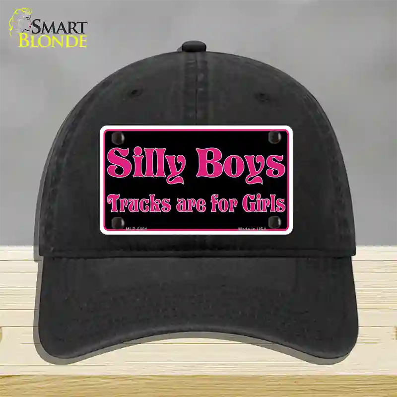 Silly Boys Trucks For Girls Novelty License Plate Hat Unconstructed Cotton / Black