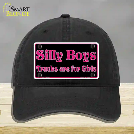 Silly Boys Trucks For Girls Novelty License Plate Hat Unconstructed Cotton / Black