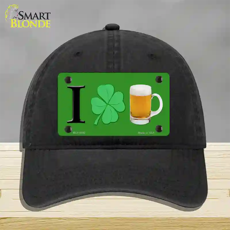 Shamrock Beer Novelty License Plate Hat Unconstructed Cotton / Black