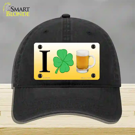 I Shamrock Beer Novelty License Plate Hat Unconstructed Cotton / Black